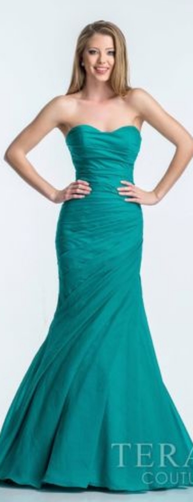 Terani Couture Teal Strapless Gown